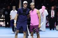Jannik Sinner (left) and Carlos Alcaraz (right) ahead of the 2025 Six Kings Slam final (Source: Getty)